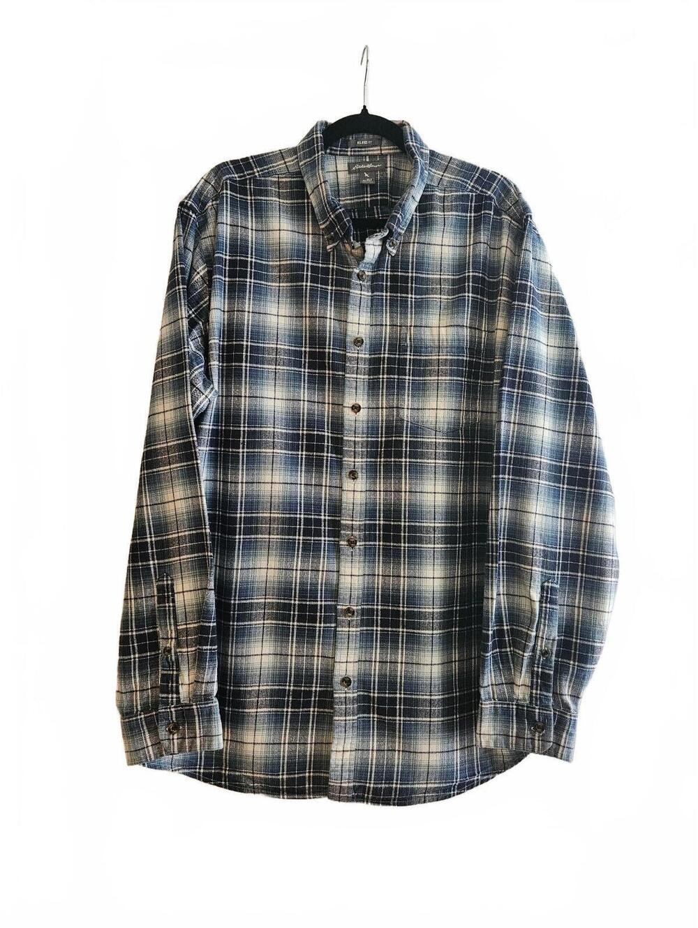 Eddie Bauer Relaxed Fit Blue Plaid Flannel ButtonUp Shirt XLT-Great for Layering